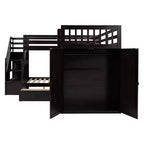 Lit superposé en L double au-dessus de complet avec armoire, escalier en bois massif et bureau portable