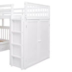 Lit superposé en L double au-dessus de complet avec armoire, escalier en bois massif et bureau portable