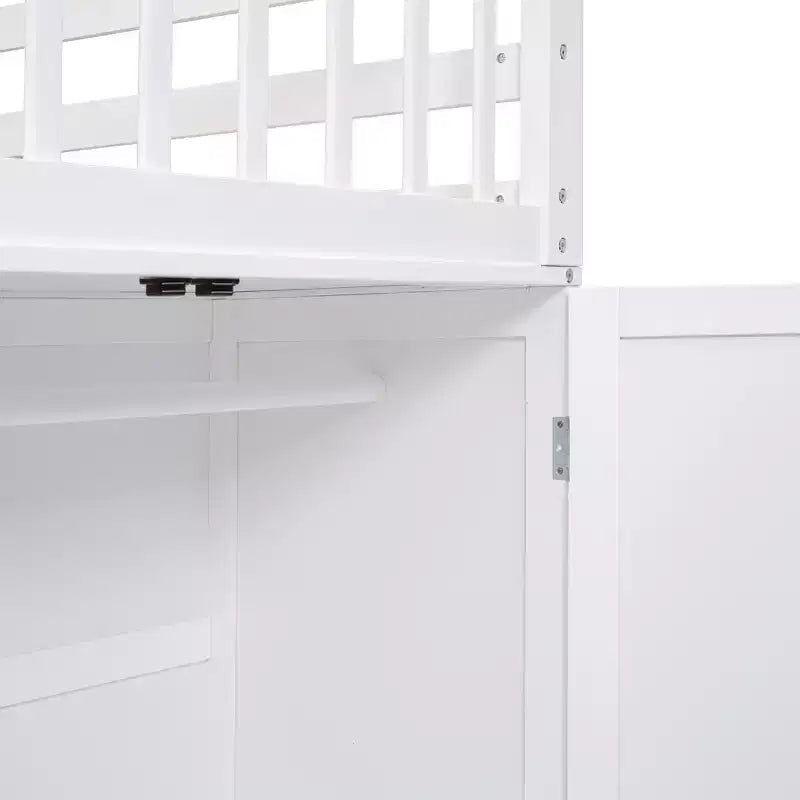 Lit superposé en L double au-dessus de complet avec armoire, escalier en bois massif et bureau portable
