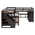 Lit superposé en L double au-dessus de complet avec armoire, escalier en bois massif et bureau portable