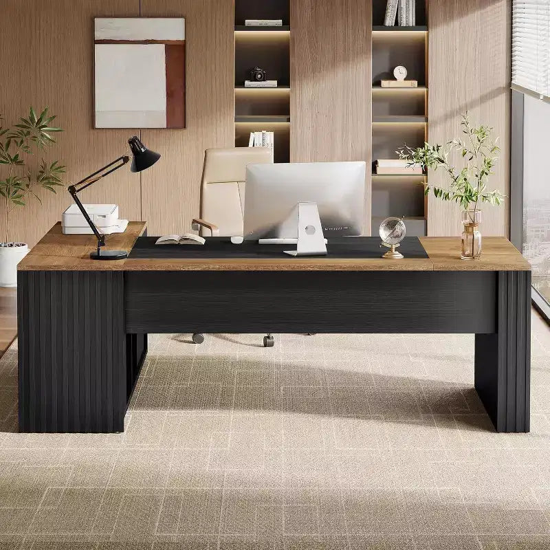 Bureau de direction en L Lantine 78 avec tiroirs, bureau informatique avec armoire, poste de travail pour mobilier de bureau à domicile