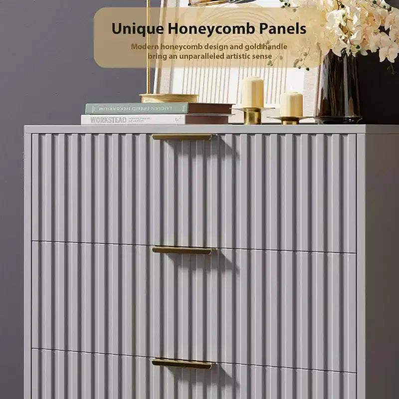 Commode à 5 tiroirs cannelée pour chambre à coucher, commode haute moderne de 122 cm avec tiroirs profonds et plateau large, pour salon, couloir, chambre d'enfant