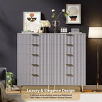 Commode à 5 tiroirs cannelée pour chambre à coucher, commode haute moderne de 122 cm avec tiroirs profonds et plateau large, pour salon, couloir, chambre d'enfant