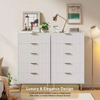 Commode à 5 tiroirs cannelée pour chambre à coucher, commode haute moderne de 122 cm avec tiroirs profonds et plateau large, pour salon, couloir, chambre d'enfant