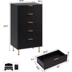 Commode à 5 tiroirs cannelée pour chambre à coucher, commode haute moderne de 122 cm avec tiroirs profonds et plateau large, pour salon, couloir, chambre d'enfant