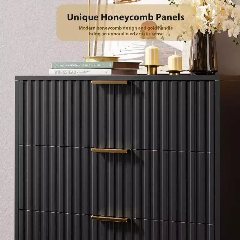 Commode à 5 tiroirs cannelée pour chambre à coucher, commode haute moderne de 122 cm avec tiroirs profonds et plateau large, pour salon, couloir, chambre d'enfant