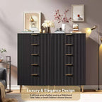 Commode à 5 tiroirs cannelée pour chambre à coucher, commode haute moderne de 122 cm avec tiroirs profonds et plateau large, pour salon, couloir, chambre d'enfant