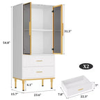 COZONY Buffet de Rangement Cannelé avec Portes Vitrées et 2 Tiroirs, Desserte Moderne avec Étagères Réglables pour Cuisine, Salle à Manger, Salon