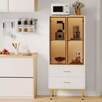 COZONY Buffet de Rangement Cannelé avec Portes Vitrées et 2 Tiroirs, Desserte Moderne avec Étagères Réglables pour Cuisine, Salle à Manger, Salon