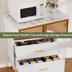 COZONY Buffet de Rangement Cannelé avec Portes Vitrées et 2 Tiroirs, Desserte Moderne avec Étagères Réglables pour Cuisine, Salle à Manger, Salon