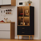 COZONY Buffet de Rangement Cannelé avec Portes Vitrées et 2 Tiroirs, Desserte Moderne avec Étagères Réglables pour Cuisine, Salle à Manger, Salon