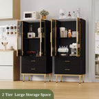 COZONY Buffet de Rangement Cannelé avec Portes Vitrées et 2 Tiroirs, Desserte Moderne avec Étagères Réglables pour Cuisine, Salle à Manger, Salon