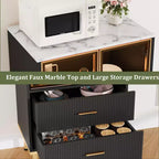 COZONY Buffet de Rangement Cannelé avec Portes Vitrées et 2 Tiroirs, Desserte Moderne avec Étagères Réglables pour Cuisine, Salle à Manger, Salon
