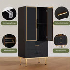 COZONY Buffet de Rangement Cannelé avec Portes Vitrées et 2 Tiroirs, Desserte Moderne avec Étagères Réglables pour Cuisine, Salle à Manger, Salon