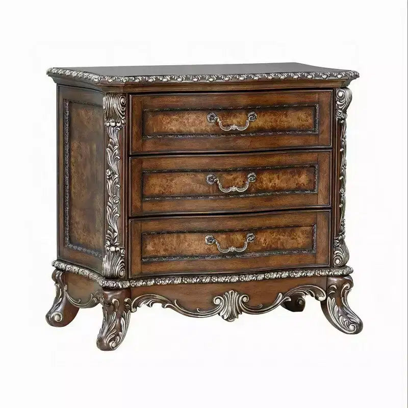 Table de chevet Royal Hampton Vany, garniture florale traditionnelle, 3 tiroirs, brun cerise