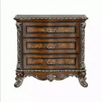 Table de chevet Royal Hampton Vany, garniture florale traditionnelle, 3 tiroirs, brun cerise