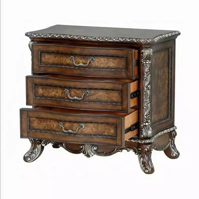 Table de chevet Royal Hampton Vany, garniture florale traditionnelle, 3 tiroirs, brun cerise