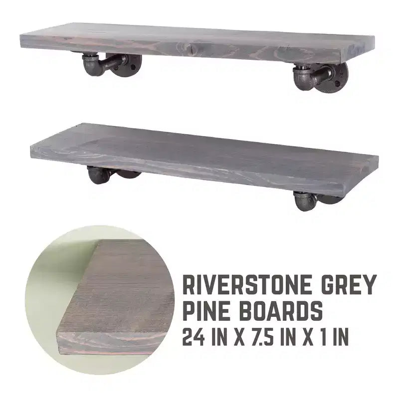 Étagères RESTORE Riverstone Grey 24 po avec supports en L par Pipe Decor