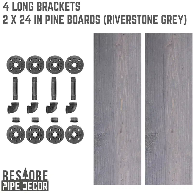 Étagères RESTORE Riverstone Grey 24 po avec supports en L par Pipe Decor