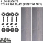 Étagères RESTORE Riverstone Grey 24 po avec supports en L par Pipe Decor