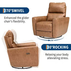 Fauteuil inclinable électrique, pivotant et coulissant, en cuir PU, avec repose-pieds réglable et accoudoir incurvé pour salon, bureau, chambre à coucher