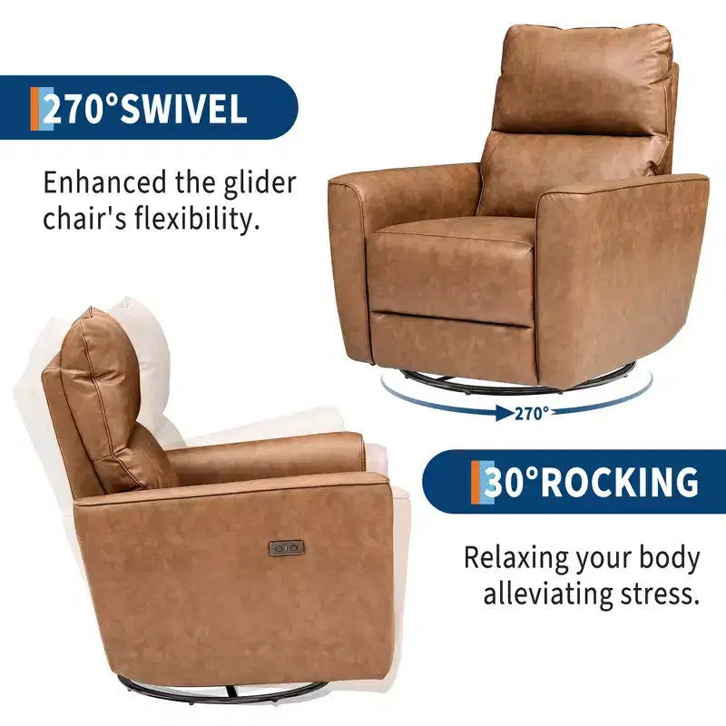 Fauteuil inclinable électrique, pivotant et coulissant, en cuir PU, avec repose-pieds réglable et accoudoir incurvé pour salon, bureau, chambre à coucher