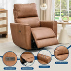 Fauteuil inclinable électrique, pivotant et coulissant, en cuir PU, avec repose-pieds réglable et accoudoir incurvé pour salon, bureau, chambre à coucher