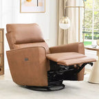 Fauteuil inclinable électrique, pivotant et coulissant, en cuir PU, avec repose-pieds réglable et accoudoir incurvé pour salon, bureau, chambre à coucher