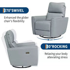 Fauteuil inclinable électrique, pivotant et coulissant, en cuir PU, avec repose-pieds réglable et accoudoir incurvé pour salon, bureau, chambre à coucher
