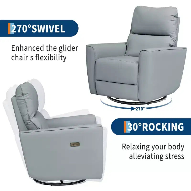 Fauteuil inclinable électrique, pivotant et coulissant, en cuir PU, avec repose-pieds réglable et accoudoir incurvé pour salon, bureau, chambre à coucher
