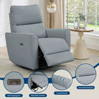 Fauteuil inclinable électrique, pivotant et coulissant, en cuir PU, avec repose-pieds réglable et accoudoir incurvé pour salon, bureau, chambre à coucher