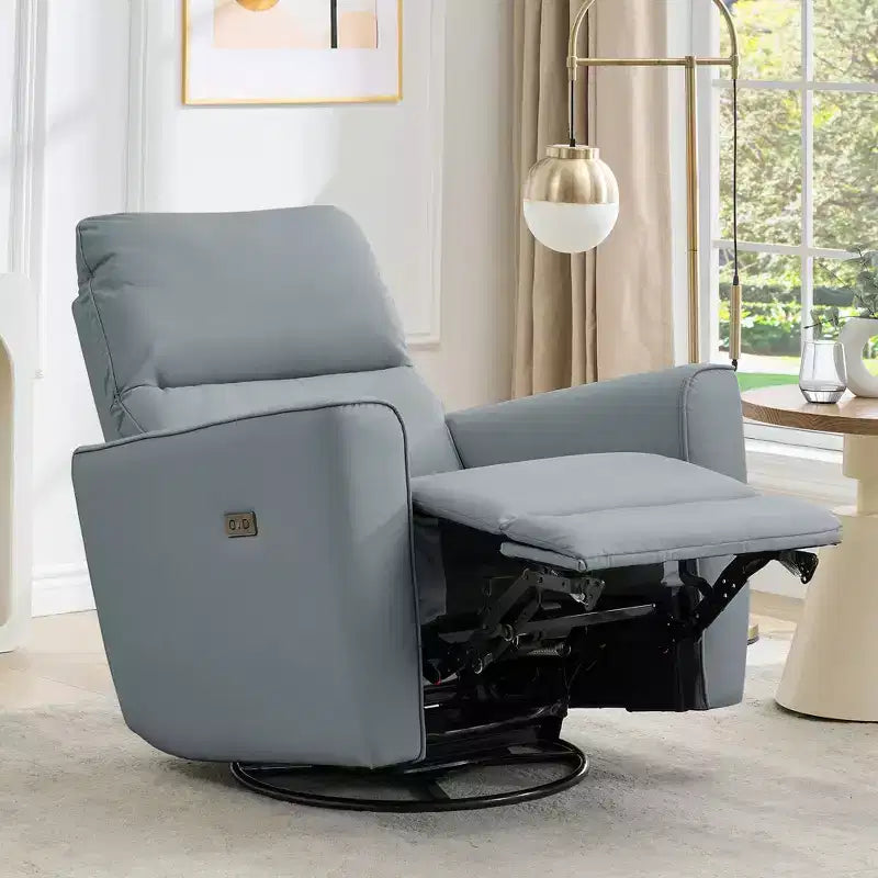 Fauteuil inclinable électrique, pivotant et coulissant, en cuir PU, avec repose-pieds réglable et accoudoir incurvé pour salon, bureau, chambre à coucher