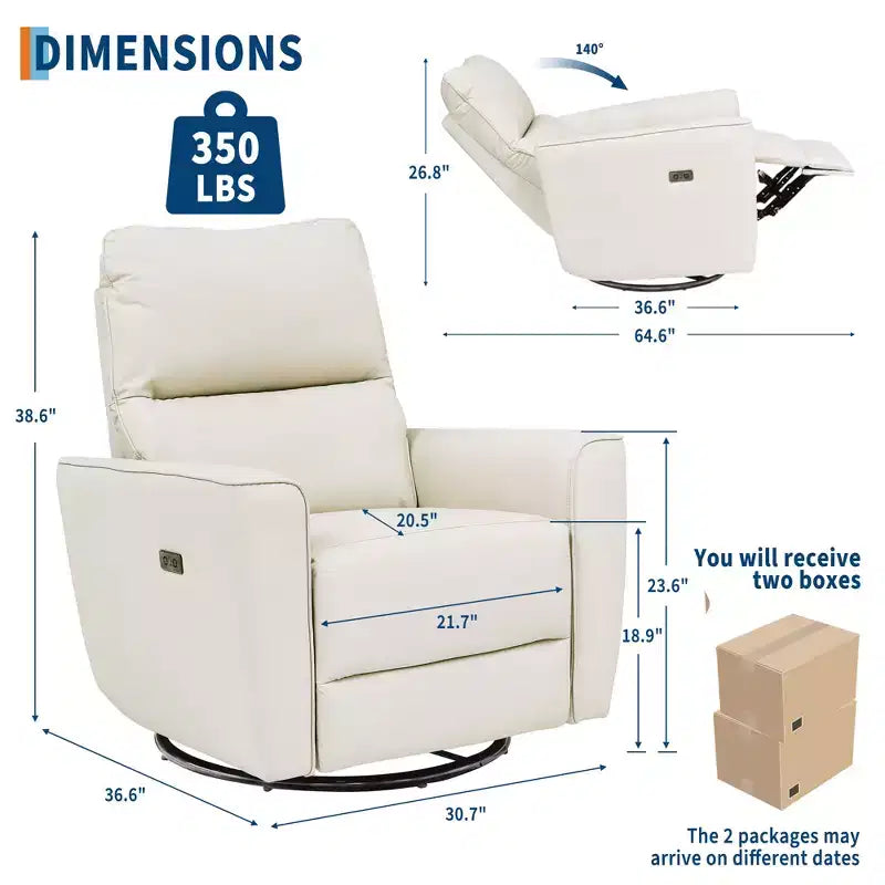 Fauteuil inclinable électrique, pivotant et coulissant, en cuir PU, avec repose-pieds réglable et accoudoir incurvé pour salon, bureau, chambre à coucher