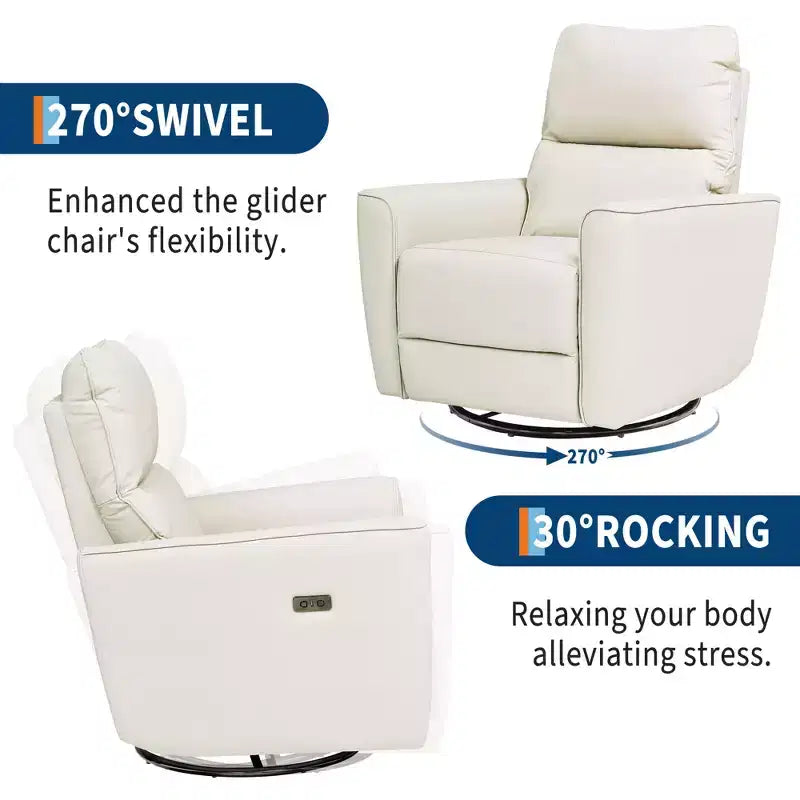 Fauteuil inclinable électrique, pivotant et coulissant, en cuir PU, avec repose-pieds réglable et accoudoir incurvé pour salon, bureau, chambre à coucher