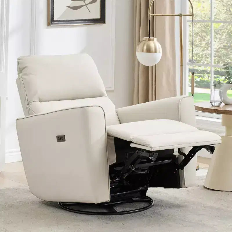 Fauteuil inclinable électrique, pivotant et coulissant, en cuir PU, avec repose-pieds réglable et accoudoir incurvé pour salon, bureau, chambre à coucher