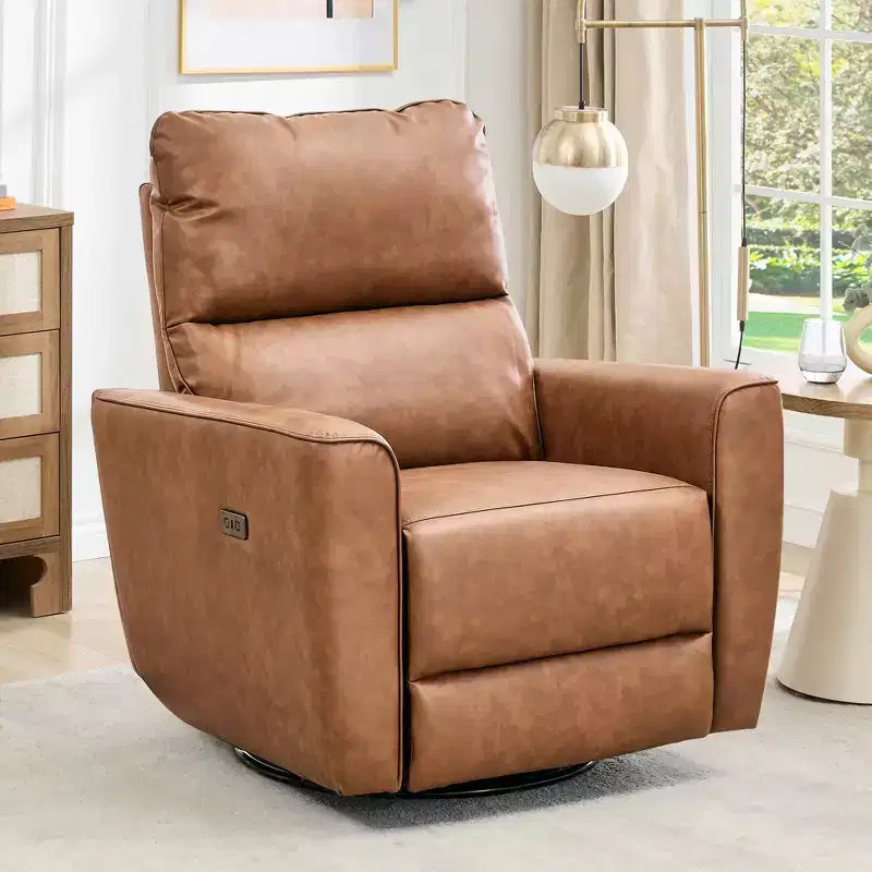 Fauteuil inclinable électrique, pivotant et coulissant, en cuir PU, avec repose-pieds réglable et accoudoir incurvé pour salon, bureau, chambre à coucher