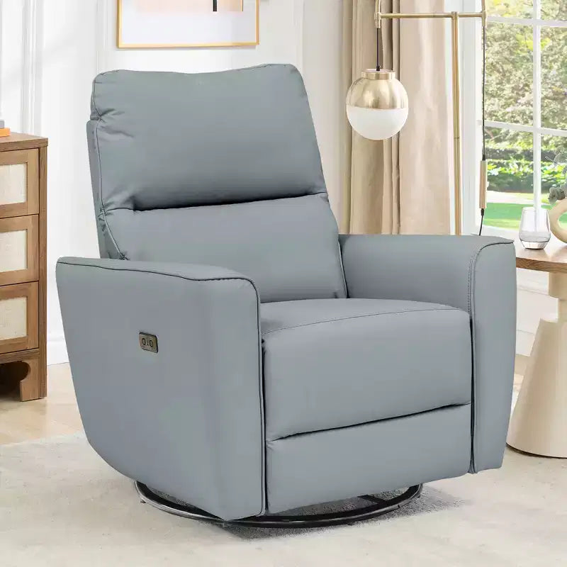 Fauteuil inclinable électrique, pivotant et coulissant, en cuir PU, avec repose-pieds réglable et accoudoir incurvé pour salon, bureau, chambre à coucher