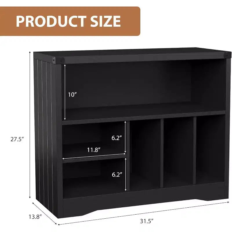 Meuble pour platine vinyle COZONY avec 6 rangements pour vinyles, table de tourne-disque moderne avec étagère à vinyles, organisateur multimédia en bois pour salon, noir