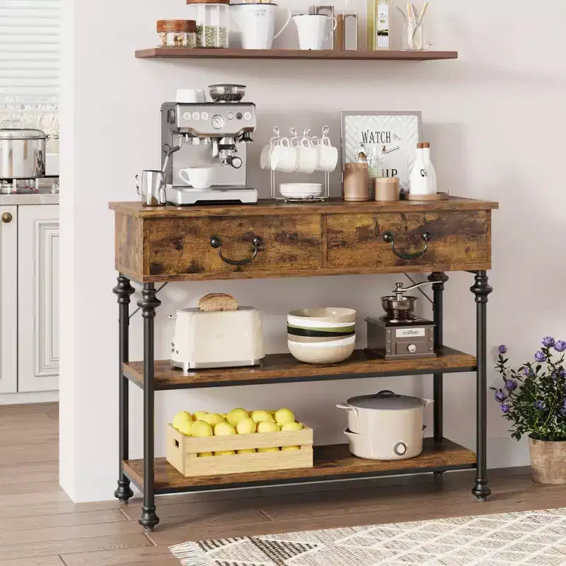 Console étroite avec étagères de rangement, Petite table d'entrée pour vestibule, Tables console avec 2 tiroirs, pour salon, couloir