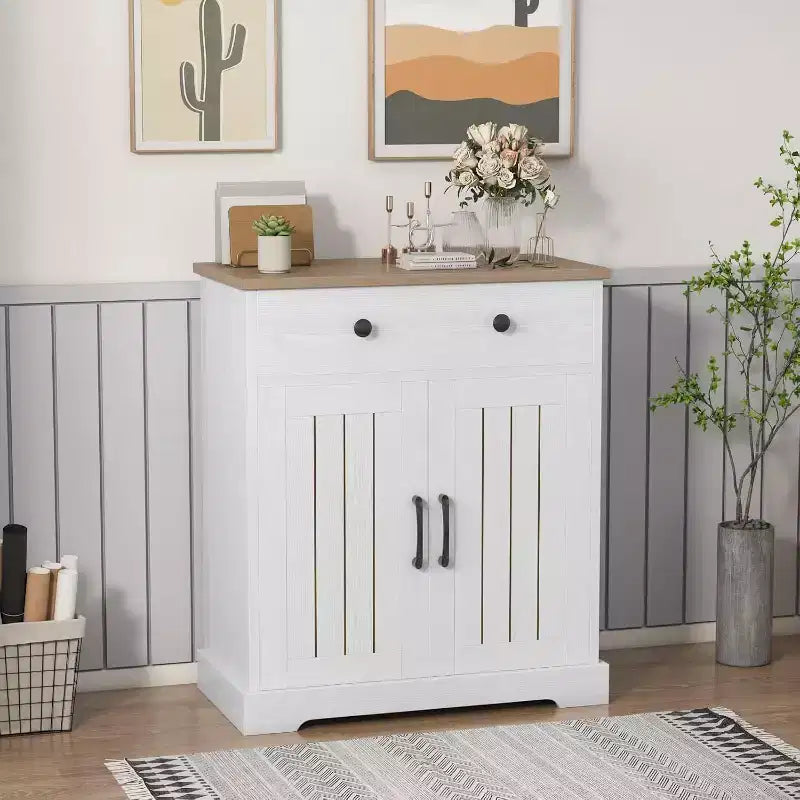Petit meuble de rangement, buffet compact en bois avec 2 tiroirs et 2 portes, meuble d'appoint moderne et minimaliste pour la maison