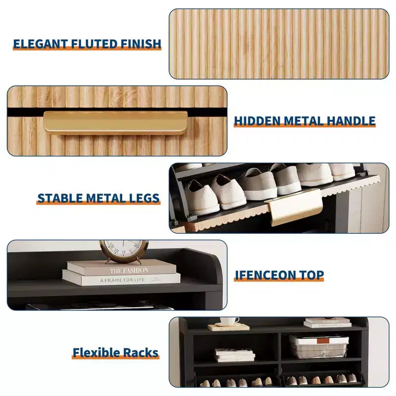 Meuble à chaussures avec 4 tiroirs basculants, meuble de rangement pour chaussures autoportant, meuble à chaussures mince cannelé pour salon, chambre à coucher, couloir