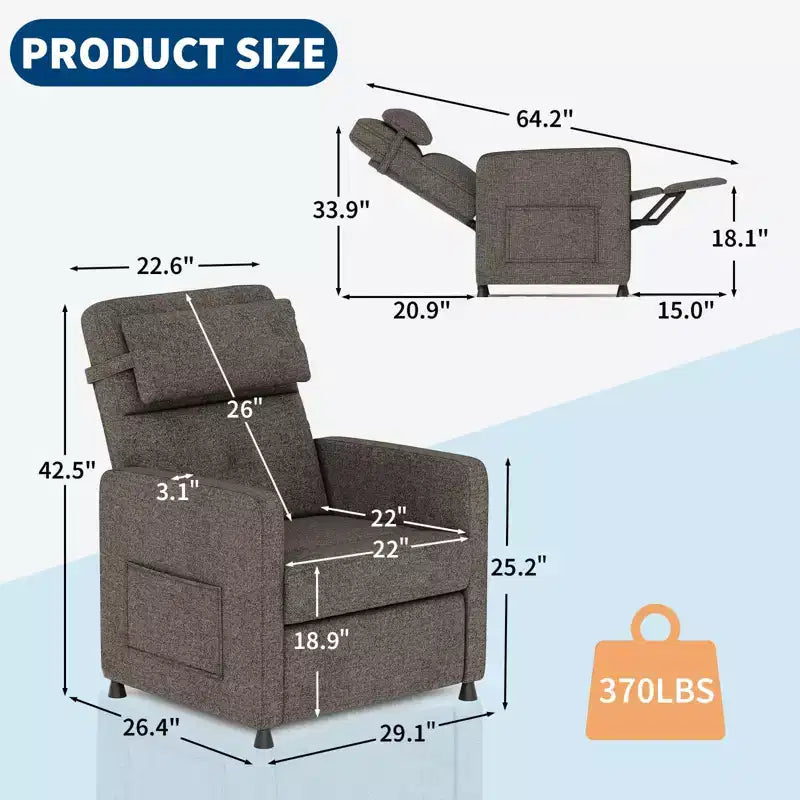 Fauteuil inclinable électrique GustoWave pour salon, inclinable réglable, canapé simple ergonomique surdimensionné, sièges rembourrés pour cinéma maison