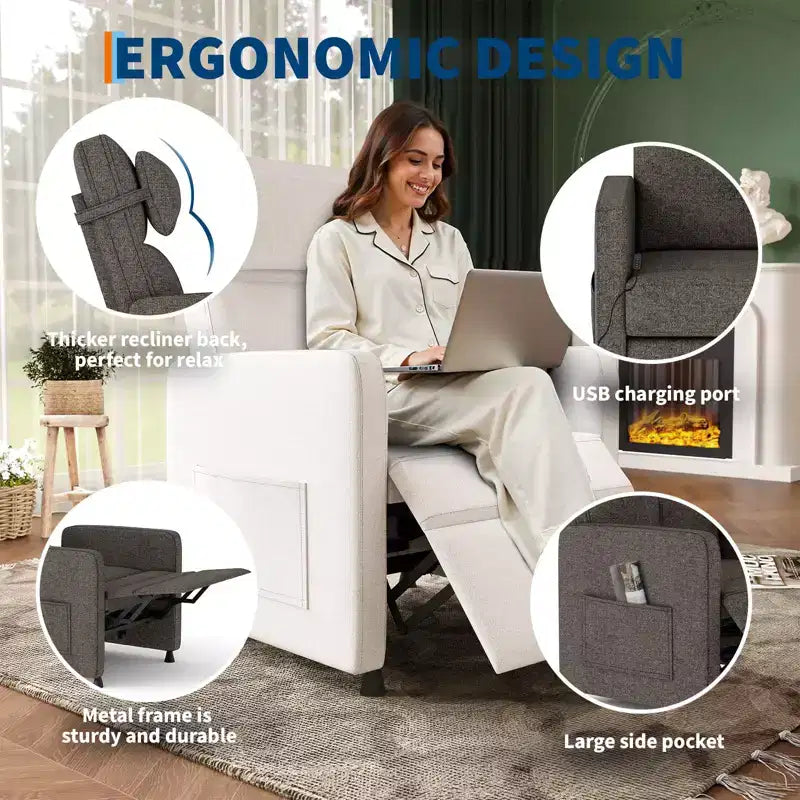 Fauteuil inclinable électrique GustoWave pour salon, inclinable réglable, canapé simple ergonomique surdimensionné, sièges rembourrés pour cinéma maison