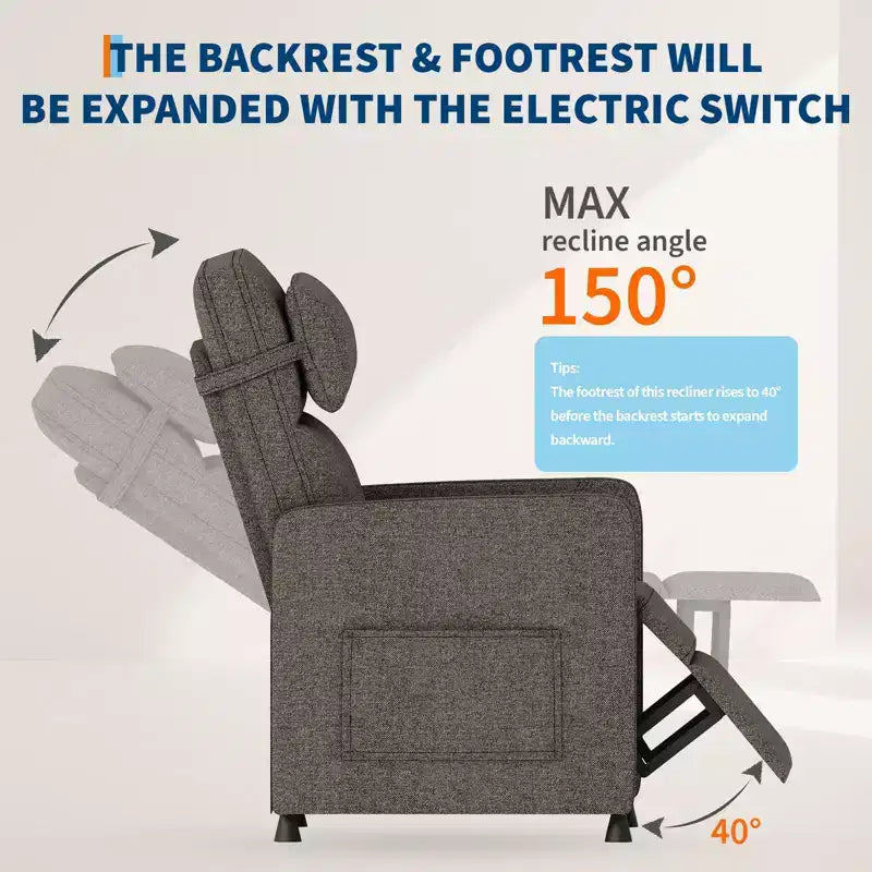 Fauteuil inclinable électrique GustoWave pour salon, inclinable réglable, canapé simple ergonomique surdimensionné, sièges rembourrés pour cinéma maison