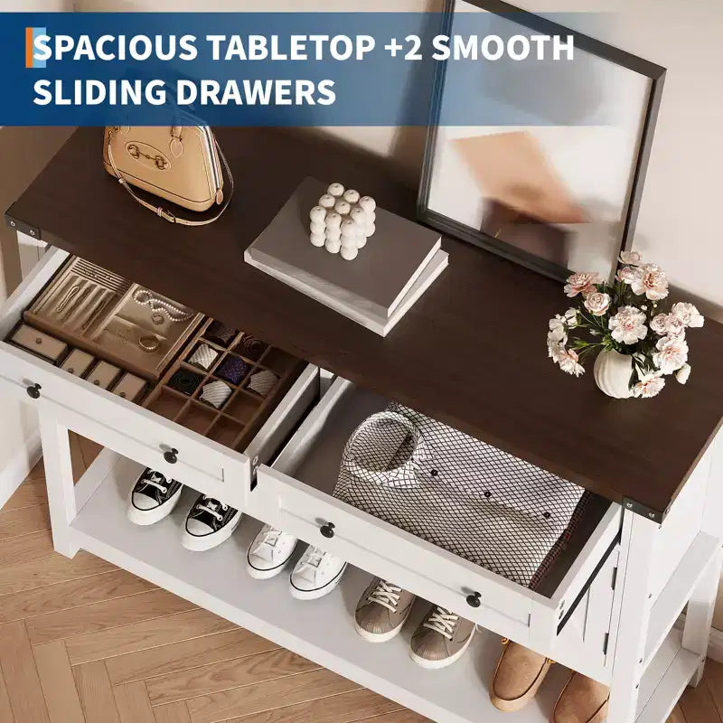 COZONY 47.2 Buffet de Rangement avec Tiroirs, Portes Coulissantes et Étagères, Table d'Entrée, Buffet Étroit Moderne pour Salle à Manger