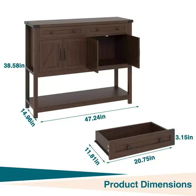 COZONY 47.2 Buffet de Rangement avec Tiroirs, Portes Coulissantes et Étagères, Table d'Entrée, Buffet Étroit Moderne pour Salle à Manger