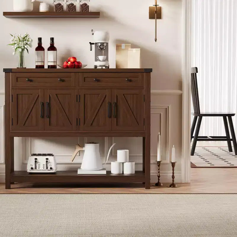 COZONY 47.2 Buffet de Rangement avec Tiroirs, Portes Coulissantes et Étagères, Table d'Entrée, Buffet Étroit Moderne pour Salle à Manger