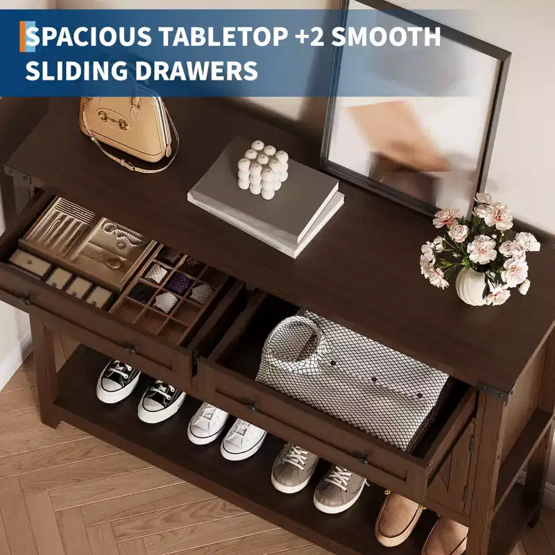 COZONY 47.2 Buffet de Rangement avec Tiroirs, Portes Coulissantes et Étagères, Table d'Entrée, Buffet Étroit Moderne pour Salle à Manger