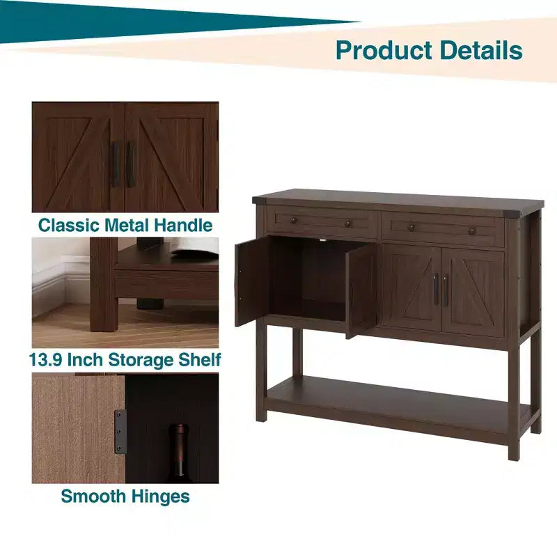 COZONY 47.2 Buffet de Rangement avec Tiroirs, Portes Coulissantes et Étagères, Table d'Entrée, Buffet Étroit Moderne pour Salle à Manger
