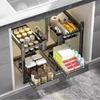 COZONY Organisateur sous évier avec tiroirs coulissants, Rangement de placard de cuisine réglable en forme de L à 2 niveaux, Étagère en métal pour salle de bain